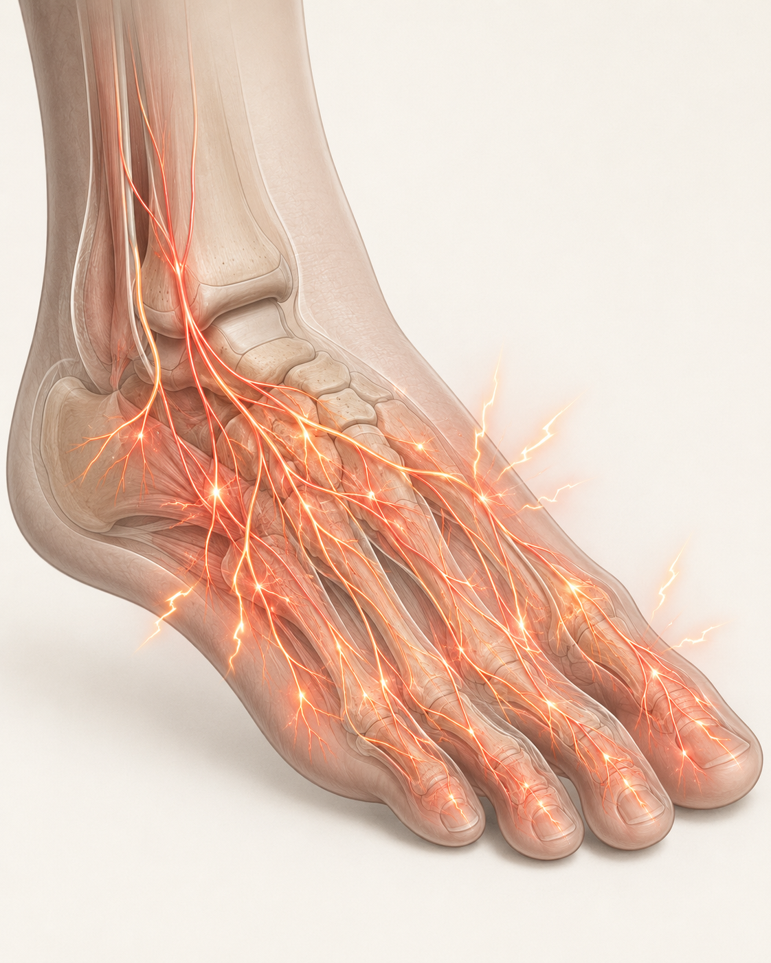 Illustration of nerve pain pathways in the foot