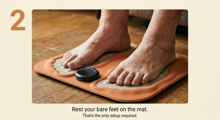 Step 2: Rest your bare feet on the mat