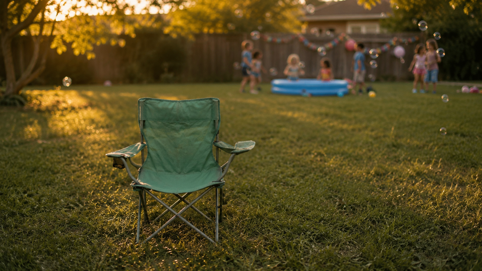 An empty garden chair at a child's birthday party